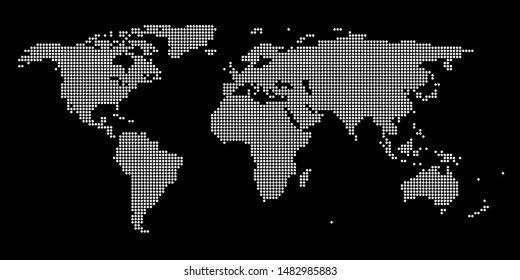 Abstract pixel world map. Halftone style. Vector illustration.