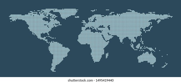 Abstract pixel world map. Halftone style. Vector illustration.