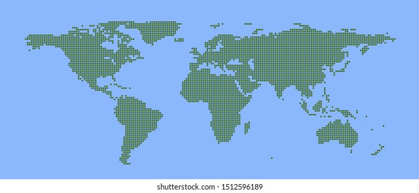 Abstract pixel world map. Halftone style. Vector illustration.