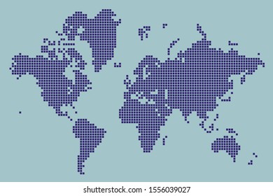 Abstract pixel world map. Halftone style. Vector illustration.