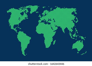 Abstract pixel world map. Halftone style. Vector illustration.