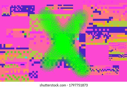 Abstract pixelated background with flickers and datamoshing effect. Vaporwave and cyberpunk style aesthetics.