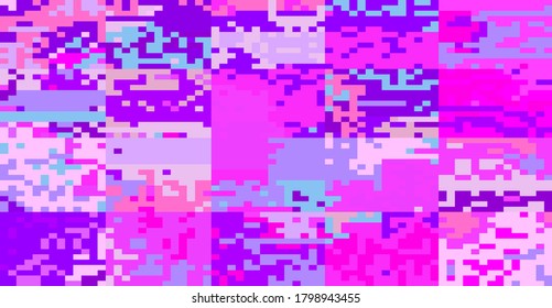 Abstract pixelated background with flickers and datamoshing effect for programming and steganography subject. Vaporwave and cyberpunk style aesthetics.