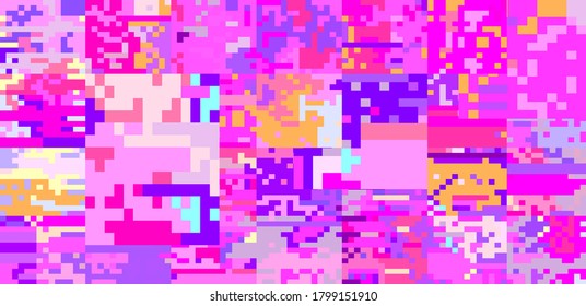 Abstract pixelated background with flickers and datamoshing effect. Vaporwave and cyberpunk style aesthetics.