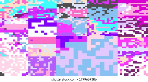 Abstract pixelated background with flickers and datamoshing effect. Vaporwave and cyberpunk style aesthetics.