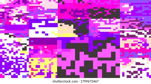 Abstract pixelated background with flickers and datamoshing effect. Vaporwave and cyberpunk style aesthetics.