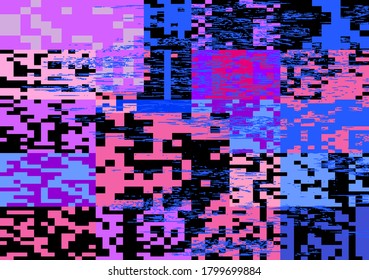 Abstract pixelated background with flickers and datamoshing effect. Vaporwave and cyberpunk style aesthetics.