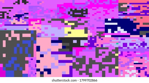 Abstract pixelated background with flickers and datamoshing effect. Vaporwave and cyberpunk style aesthetics.