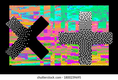 Abstract pixelated background with flickers and datamoshing effect. Vaporwave and cyberpunk style aesthetics.