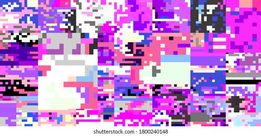 Abstract pixelated background with flickers and datamoshing effect. Vaporwave and cyberpunk style aesthetics.