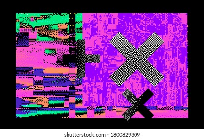 Abstract pixelated background with flickers and datamoshing effect. Vaporwave and cyberpunk style aesthetics.