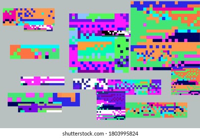 Abstract pixelated background with flickers and datamoshing effect. Vaporwave and cyberpunk style aesthetics.