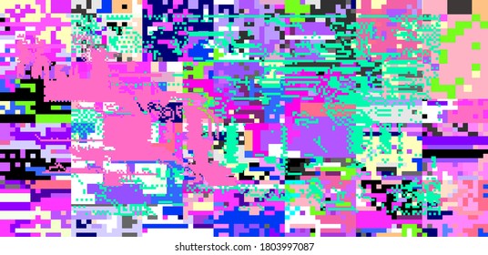 Abstract pixelated background with flickers and datamoshing effect. Vaporwave and cyberpunk style aesthetics.