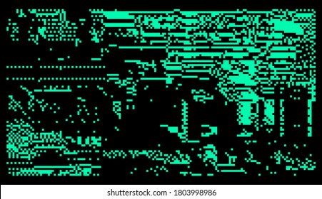 Resumen de fondo pixelado con parpadeo y efecto de datamoshing. Estética al estilo ciberpunk.