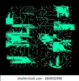 Resumen de fondo pixelado con parpadeo y efecto de datamoshing. Estética al estilo ciberpunk.