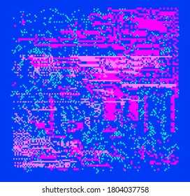 Abstract pixelated background with flickers and datamoshing effect. Vaporwave and cyberpunk style aesthetics.