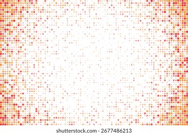 Fondo pixelado Abstractas con un patrón de mosaico cuadrado rojo y naranja vibrante que se desvanece a blanco en el centro, creando un marco digital moderno.