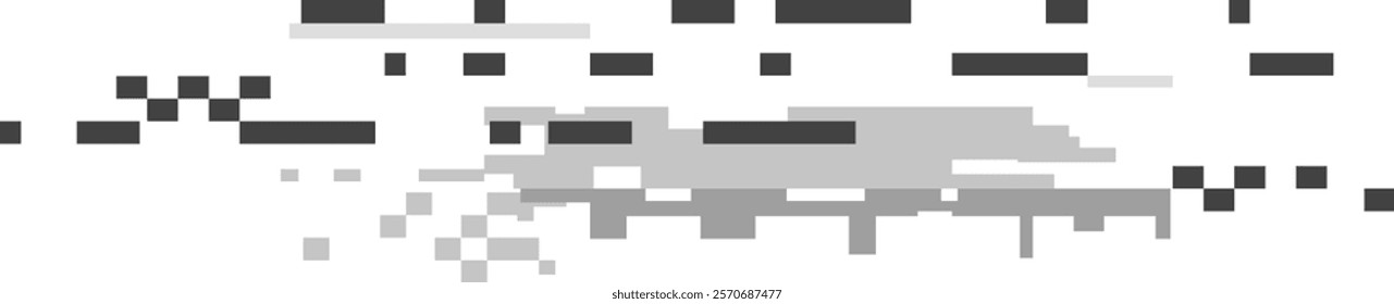 Abstract pixelated black and white distorted digital glitch background, forming a random pattern representing a corrupted digital image with pixel artifacts