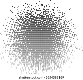 Efecto de ráfaga pixelada Abstractas con cuadrados de desvanecimiento sobre un fondo blanco