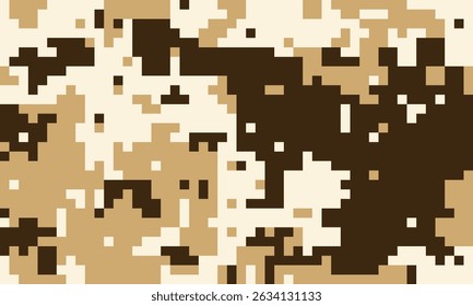 Padrão de camuflagem pixelado abstrato em tons bege e marrom.  Perfeito para fundos, texturas, ou desenhos de moda.  Representa ocultação, dualidade ou arte digital.