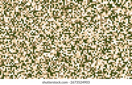 Abstract pixelated camouflage pattern in muted earth tones.  Perfect for backgrounds, textiles, or digital designs needing a subtle yet textured feel.