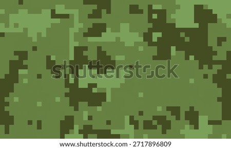 Abstract pixelated camouflage pattern in muted greens.  Perfect for backgrounds, textile design, or militarythemed projects.  Conveys a sense of concealment and strategic planning.