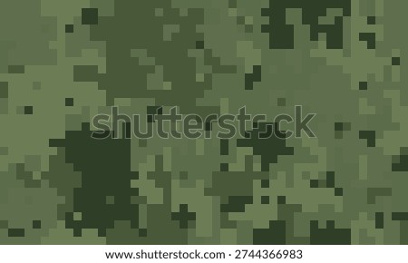 Abstract pixelated camouflage pattern in muted greens.  Perfect for backgrounds, textures, or militarythemed designs.  Modern, digital aesthetic evokes feelings of concealment and strategy.