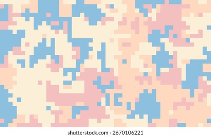 Abstractas patrón de camuflaje pixelado en rosa pastel, azul y beige.  Ideal para la moda, fondos de Sitio web, o diseños digitales juguetones.