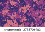 Abstract pixelated camouflage pattern in shades of deep purple and dusty rose.  Ideal for fashion, textile design, gaming backgrounds, or digital art projects.