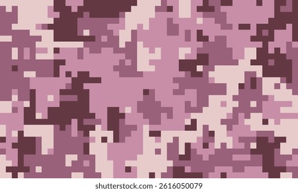 Abstract pixelated camouflage pattern in soft pink and mauve tones.  Perfect for fashion, textiles, digital art, or website backgrounds.