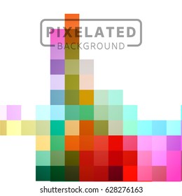 Abstract Pixelated Colorful Block Pattern on White Background.