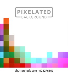 Abstract Pixelated Colorful Block Pattern on White Background.