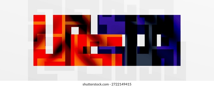 Abstract pixelated design. Red, purple hues dominate rectangular shapes. White background provides contrast. Modern digital art piece.