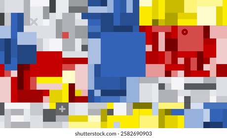 Abstract pixelated design set against a red, white, and blue backdrop
