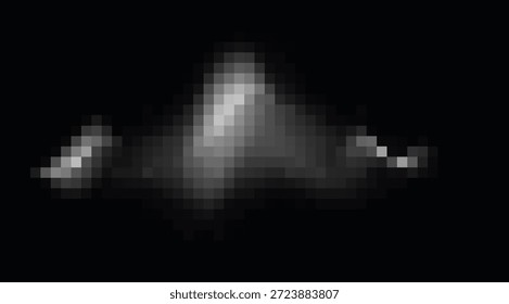 Luz digital pixelizada abstrata em um fundo escuro com tons luminosos de branco, cinza e azul sutil. Formulários borrados e pixelados criam um conceito tecnológico moderno, ideal para visualização de dados ou design futurista.