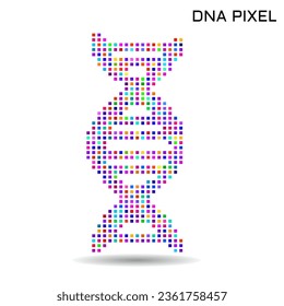 Abstract pixelated DNA, science logo. Vector illlustration