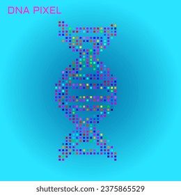 Abstract pixelated DNA, science logo. Vector illustration