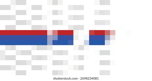 Un gráfico abstracto, pixelado con Horizontales rayas rojas y azules sobre un fondo blanco y gris a cuadros, que se asemeja a una bandera digital.
