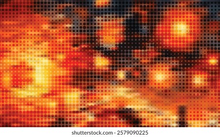 Abstract Pixelated Inferno, A Dynamic Composition of Warm Hues and Repeating Dots Creating a Mesmerizing and Fiery Effect