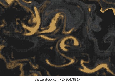 Abstractas textura de mármol pixelado en dorado y negro. Un fondo fluido de Bajas resoluciones crudas. Perfecto para zines vanguardistas, diseños antidiseño, Fondos de pantalla, estética Y2K.