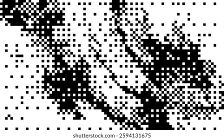 Abstract pixelated pattern creating a visually striking contrast between black and white showcasing digital aesthetics and minimalist composition