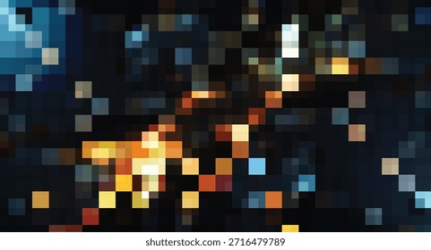 Escena pixelada Abstractas, azul, cuadrados anaranjados, arte digital, fondo, estética moderna crea un mosaico intrigante perfecto para proyectos de Tecnología y diseño creativo