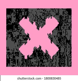 An abstract pixelized background with a cruciform figure. Vaporwave and cyberpunk style aesthetics.