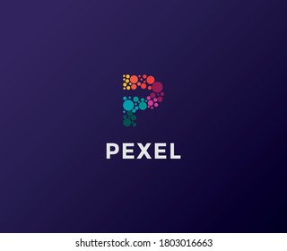 Abstract pixels letter p logo design