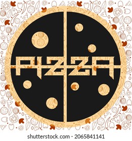 abstract pizza logo with a pattern of vegetables and an inscription