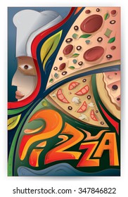 Abstract Pizza Poster, Chef, Pepperoni (Vector Art)