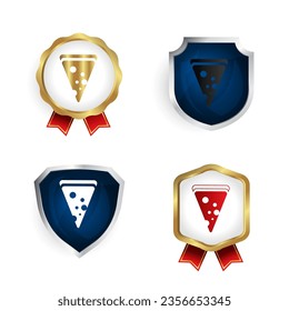Abstrakte Pizza Slice Badge and Label Collection, kann für Geschäftsdesigns, Präsentationen oder alle geeigneten Designs verwendet werden.