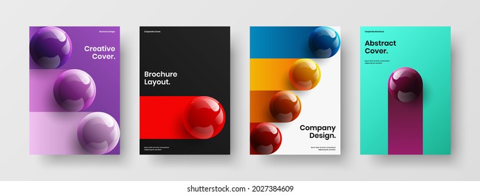 Abstract placard A4 design vector template composition. Amazing 3D spheres postcard layout set.