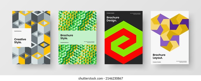 Abstract Placard A4 Vector Design Layout Collection. Trendy Geometric Tiles Book Cover Illustration Bundle.