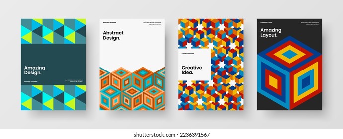 Abstract placard A4 vector design concept set. Amazing geometric pattern book cover illustration collection.